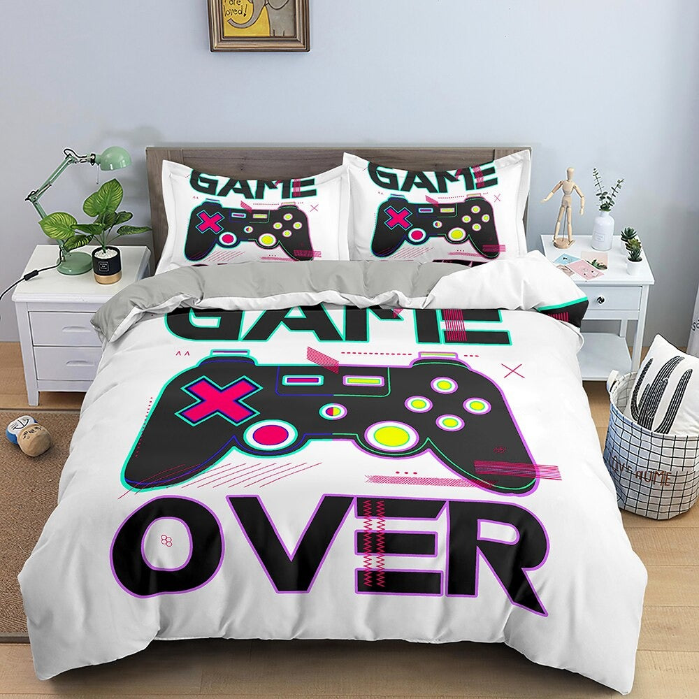 White Gamer Obliečka Na Prikrývku Game Over