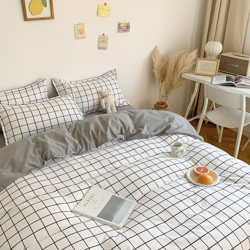 Bielo-Sivá Súprava Posteľnej Bielizne Check