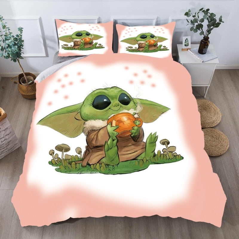 Ružová A Biela Obliečka Na Paplón Baby Yoda