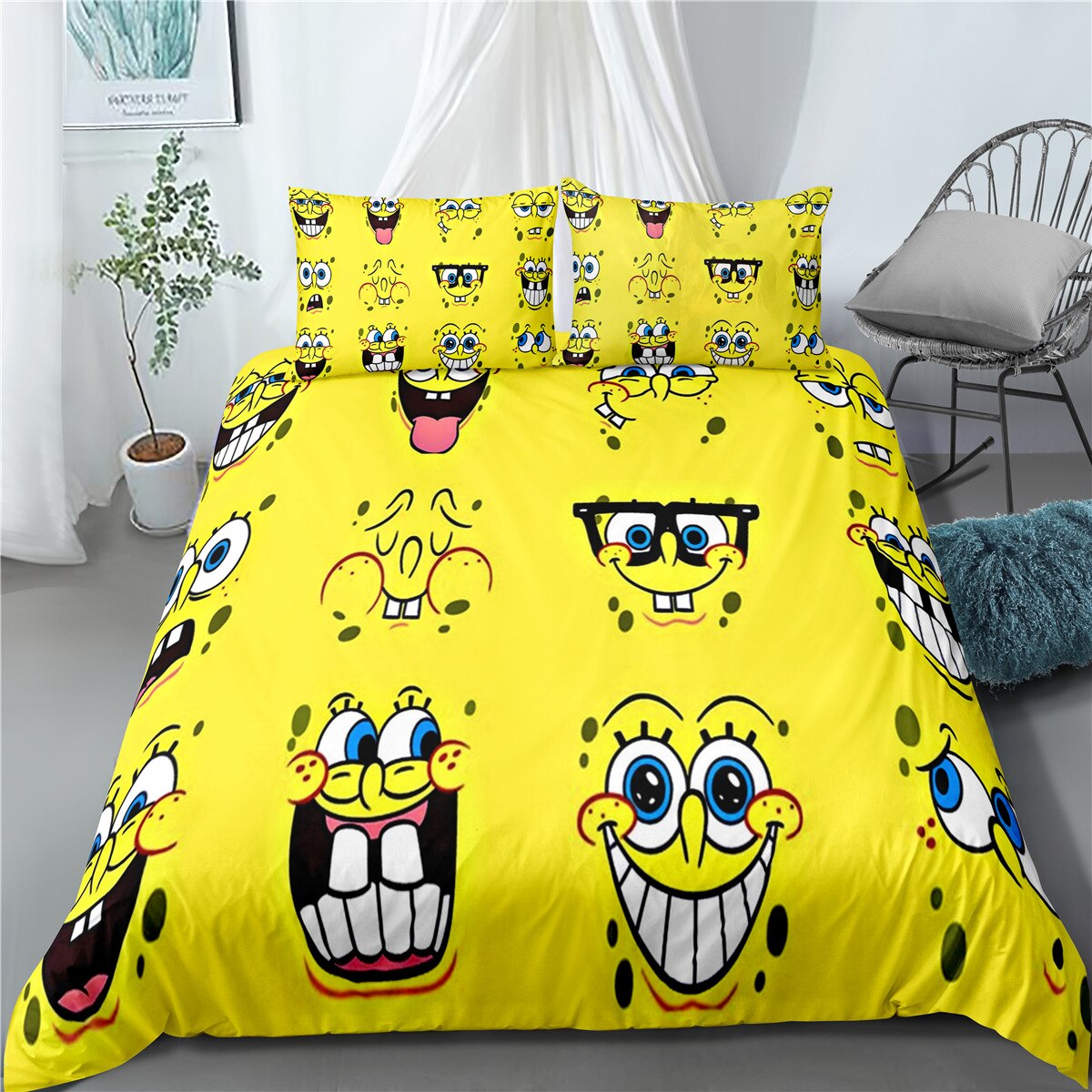 Žltá Prikrývka Spongebob Funny Faces