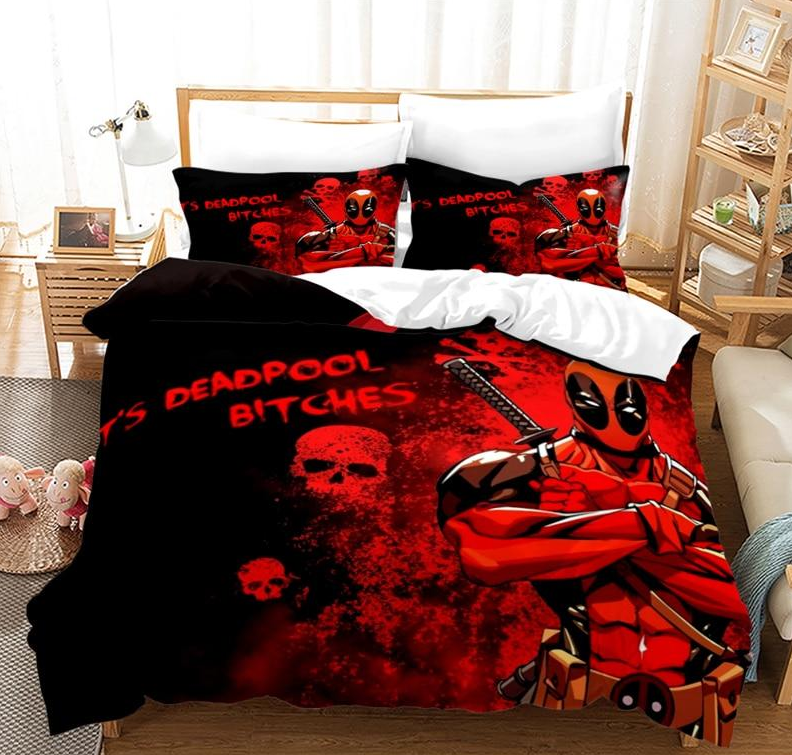 Obliečka Na Perinu Červený A Čierny Deadpool Skulls