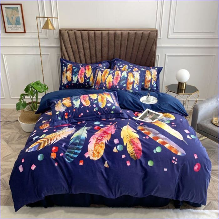 Farebná Modro-Biela Prikrývka Z Peria