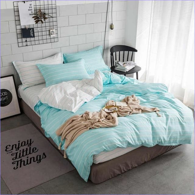 Truquoise Pruhovaná Obojstranná Obliečka Na Paplón